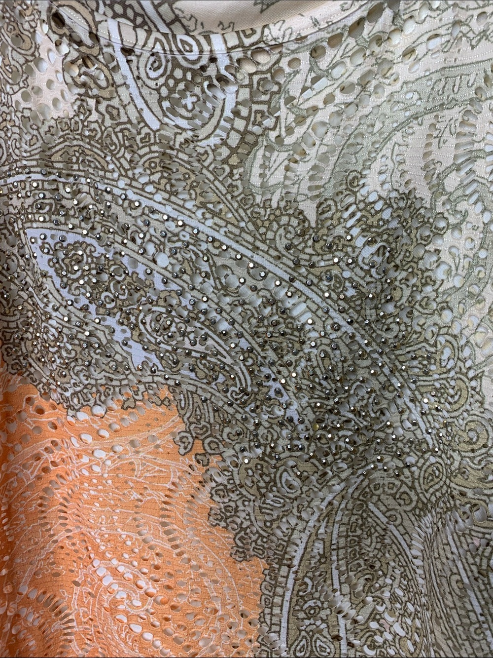 Reba Woman Flowy Boho Paisley dolman Beaded Tunic Top in Orange & Olive 3x USA - Picture 3 of 12